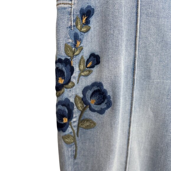 Driftwood Farrrah Flared High Rise Embroidered Floral Blue Denim Jeans W31 L32 - Picture 5 of 9